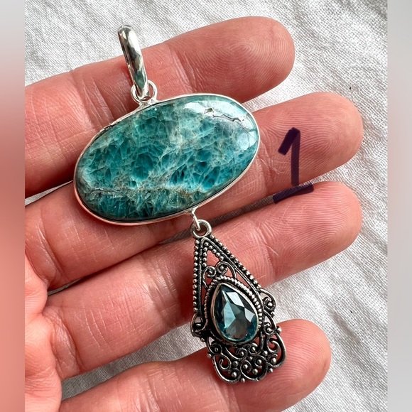 925 You Choose! Vintage Style Apatite Chandelier Pendant Necklace - Picture 3 of 9